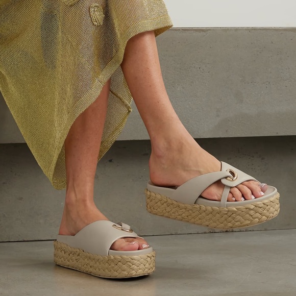 Cult Gaia Blythe Embellished Leather Platform Espadrille Sandal Slides in Black - Picture 16 of 16